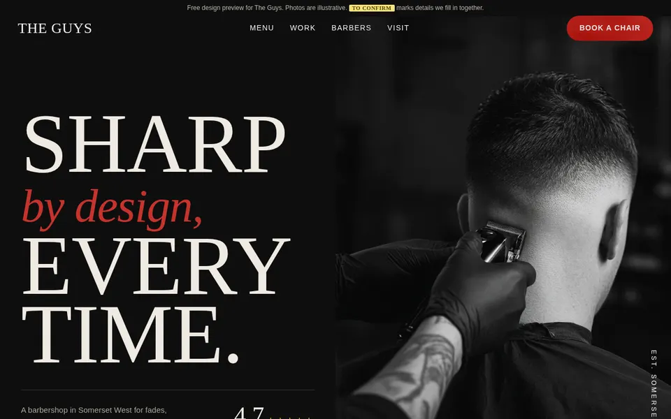 The Guys barbershop concept homepage