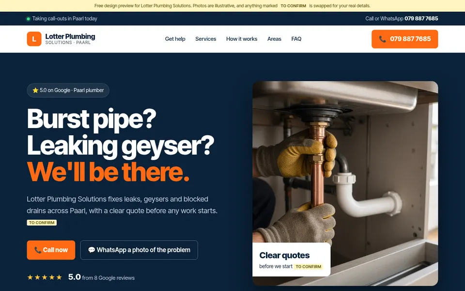 Lotter Plumbing concept homepage